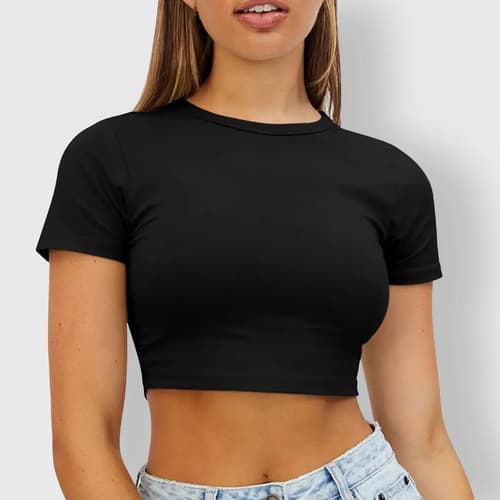 Remera Crop Top Mujer Lisa Manga Corta 100% Algodon Colores