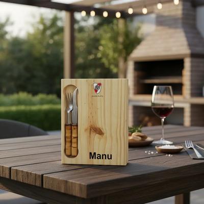 Set De Asado Con Cubiertos De Madera River Plate