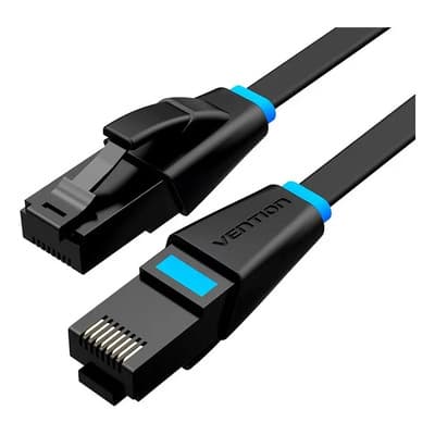 Cable De Red Vention Cat6 Certificado - 2 Metros Plano Ultra Fino Y Liviano - Premium Patch Cord - Utp Rj45 Ethernet 10gbps - 250 Mhz - Cobre - Pc - Notebook - Servidores - Negro - Ibjbh