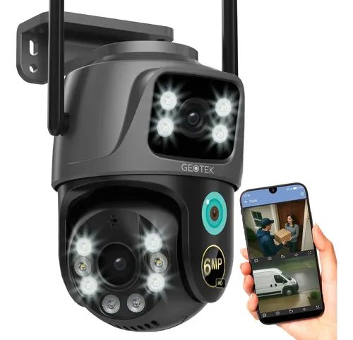Camara Seguridad Geotek 6mp Ip Wifi Domo Doble Lente Exterior Vision Nocturna Inteligente Deteccion De Movimiento Motorizada Color Negro