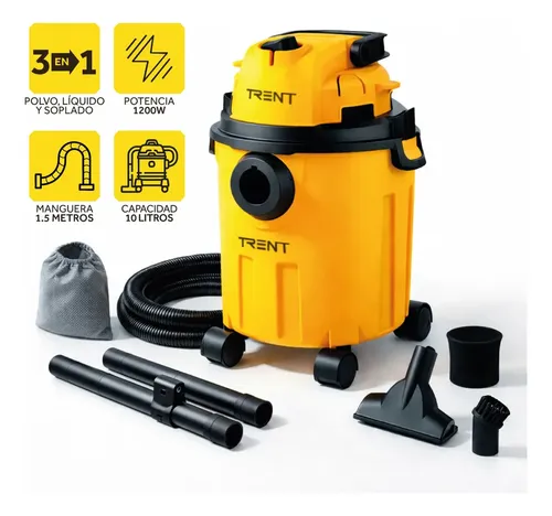 Aspiradora Trent Vc19k Seco - Mojado Multifuncional 1200w 10l Filtro De Tela Y Función Soplado Negro/amarillo