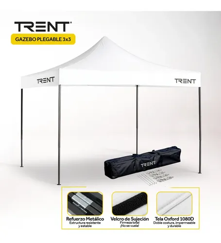 Gazebo Trent Reforzado 3x3 Metros Autoarmable Plegable De Exterior Blanco