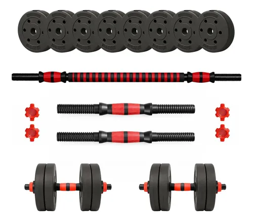 Kit Mancuernas Y Barra Topes A Rosca 20kg Discos A Eleccion 8 De 2.5kg