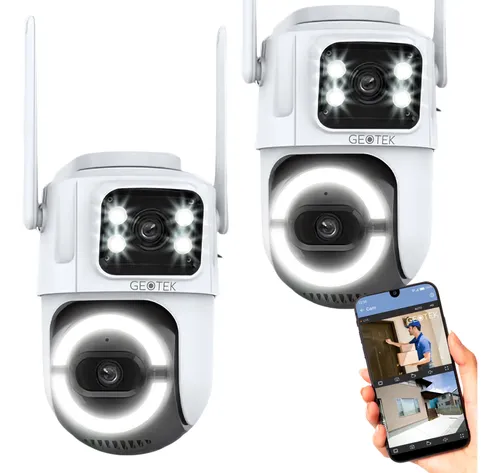 Kit 2 Camaras Seguridad Geotek P1 6mp Wifi Domo Doble Lente Blanco
