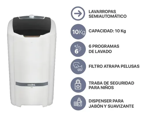 Lavarropas Codini Q-bico 8052 10kgs Blanco