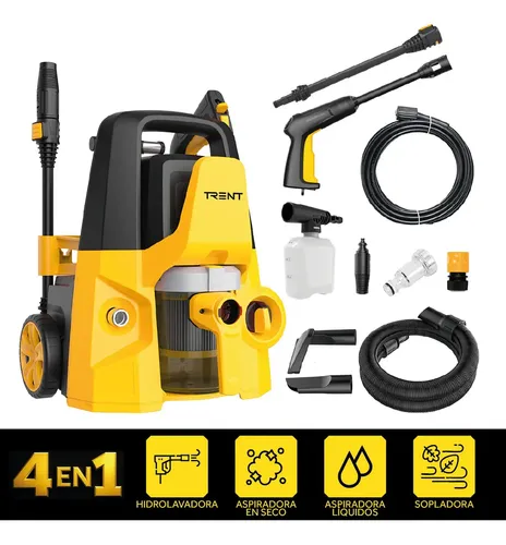 Combo Hidrolavadora Electrica Industrial 4 En 1 Trent Blast 1600w 1885psi  Aspiradora (seco/húmedo) Y Sopladora Amarillo 50hz