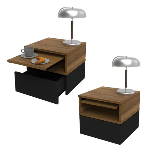Set X2 Mesa De Luz Flotante Mesita Con Desayunador Mueble X2 Mate Negro/paraíso