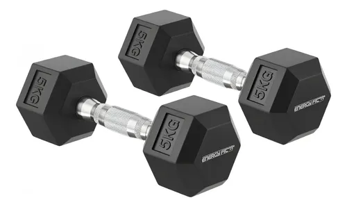 Mancuernas Hexagonales Engomadas 5 Kg Par Energy Fit Antideslizantes Negro