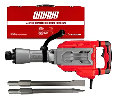 Martillo Demoledor 60joules 1700w 16kg +2 Puntas Maletin Rojo