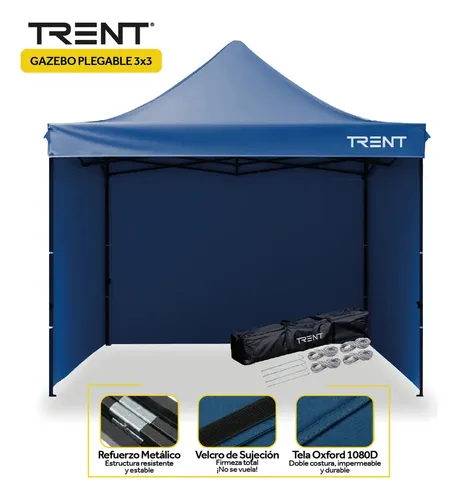 Gazebo Trent Reforzado 3x3 Metros Autoarmable Plegable Exterior Con Paredes Azul