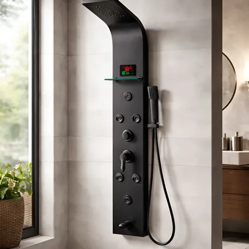 Columna Ducha Escocesa Creta Hidromasaje Panel De Ducha Acero Duchador Mano Columna Jets Cascada Color Negro