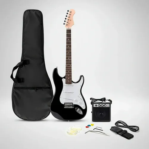 Guitarra Eléctrica Eg001 Con Amplificador 5w Y Accesorios Negro Diestro Blanco/negro Mdf