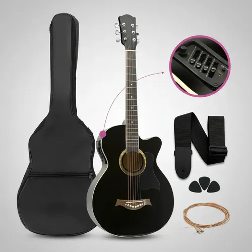Guitarra Electroacústica Femmto Eag003 Para Diestros Negro Arce Brillante Diestro