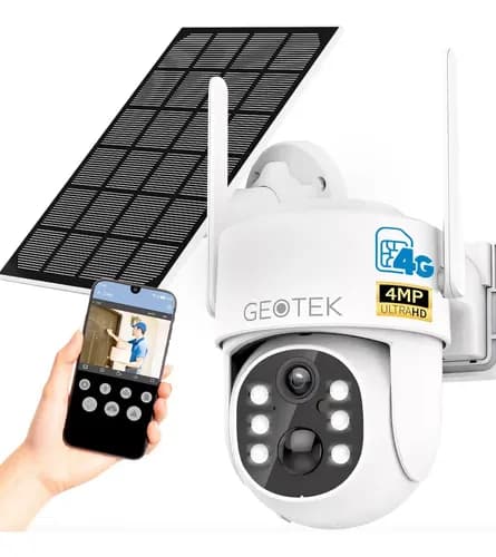 Camara Seguridad Solar 4g Lte Geotek 4mp Domo Panel Exterior Blanco