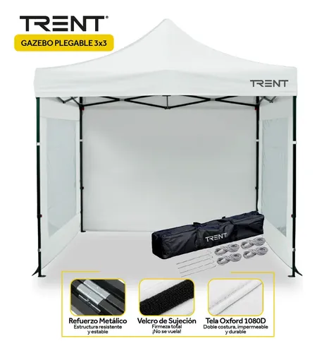 Gazebo Trent Reforzado 3x3 Metros Autoarmable Plegable Con Ventanas De Exterior Blanco