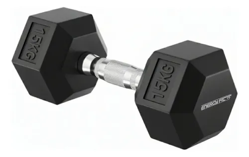 Mancuerna Hexagonal Engomada Energy Fit 15 Kg Cromada Antideslizante Negro