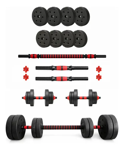 Kit Mancuernas Y Barra Topes A Rosca 30kg Discos A Eleccion 4 De 5kg Y 4 De 2.5kg
