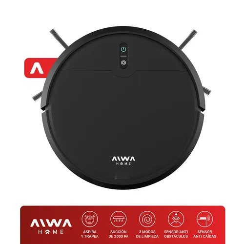 Aspiradora Robot Aiwa 3 Modos Limpieza Trapeo Inteligente Depósito De Agua Polvo Sensores Anticolisión Negro