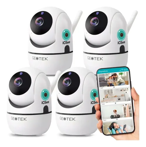 Kit 4 Camaras Seguridad Ip 1080p Wifi Vision Nocturna Deteccion Movimiento Motorizada Color Blanco