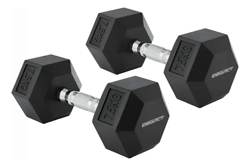 Mancuernas Pesas Hexagonal 7.5 Kgs Par Engomadas No Rayan! Negro