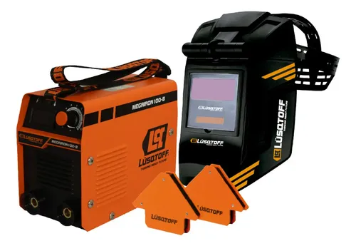 Kit Soldadora Inverter Lusqtoff Megairon100-8 + Máscara Y Escuadras Magneticas Naranja/negro