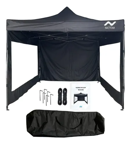 Gazebo 3x3 Paredes Plegable Impermeable Nictom Negro