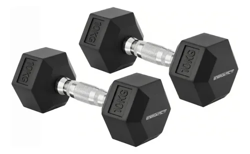 Mancuernas Pesas Hexagonal 10 Kgs Par Engomadas No Rayan! Negro