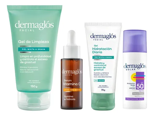 Kit Facial Dermaglós Rutina Piel Mixta A Grasa + Serum Vit C