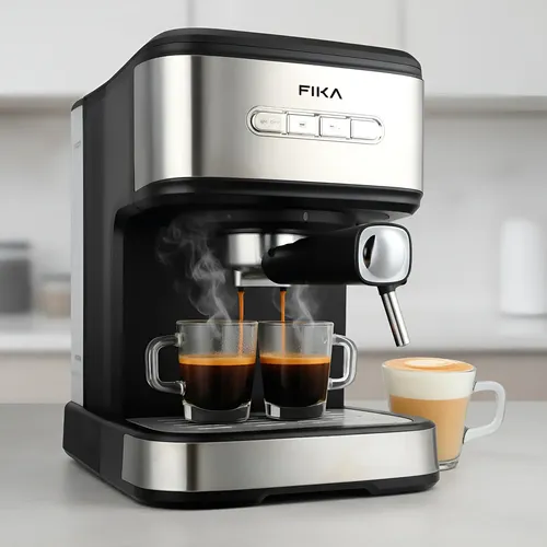 Cafetera Express Eléctrica Automática Fika Vaporizador 1,5 Litros 1100w 20 Bares Acero Inoxidable Y Negro Negro Y Plateado