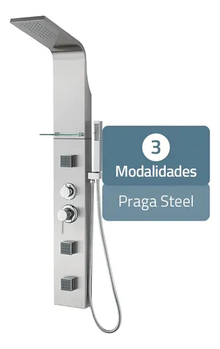 Ducha Escocesa Hidromasaje Praga Con 3 Jets Monomando Columna Ducha Con Duchador Color Plateado