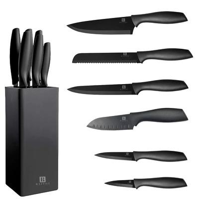 Set Juego Cuchillos Organizador Cocina 7 Piezas Soporte Base Color Negro Marca Raitot