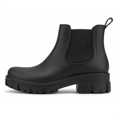 Bota De Lluvia Mujer Negra Pvc Impermeable Antideslizante Negro Liso 37