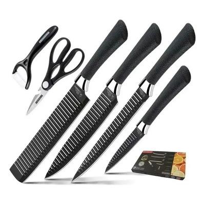 Juego De Cuchillos Cocina Profesionales 6 Piezas Incluye Pelapapas Acero Inoxidable Hojas Largas Mango Ergonomico Apto Lavavajillas Corte Preciso Duradero Levys Bazar Negro